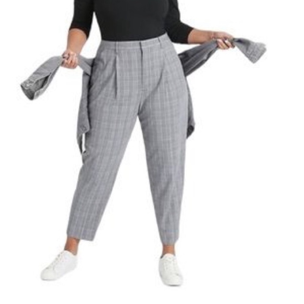 NWT Banana Republic Curvy High Rise Tapered Pleated Plaid Pants 2 Grey Pink